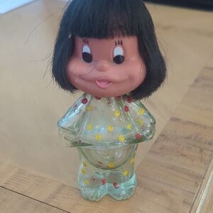 Kids Polka Dot Doll Figure - Clear Green with Black Hair